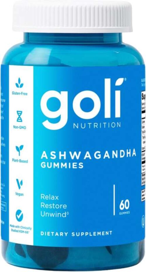 Goli Ashwagandha & Vitamin D Gummy – 60 Count – Mixed Berry, KSM-66, Vegan, Plant Based, Non-GMO, Gluten-Free & Gelatin Free Relax. Restore. Unwind, Pack of 1